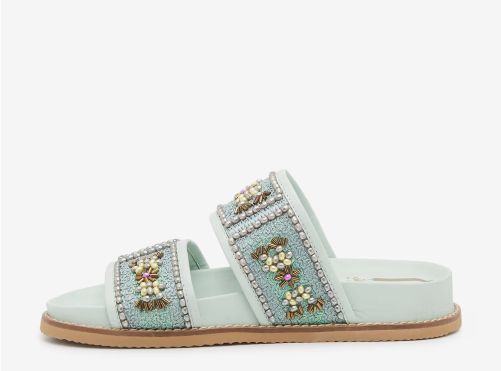 green beaded birkenstock sandal